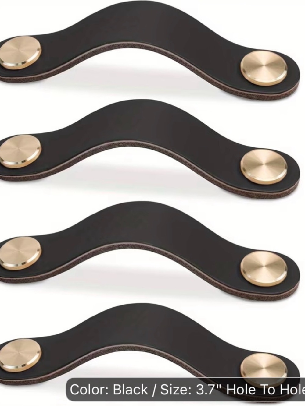 4 Pack Black/Gold faux Leather Drawer Pulls 3.78in CTC 5.43in for Drawers